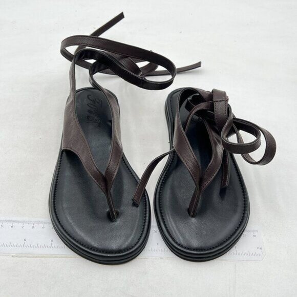 FOWT Women Split Round Toe Sandals Lace up Strappy Comfortable Flats Black - Picture 3 of 8